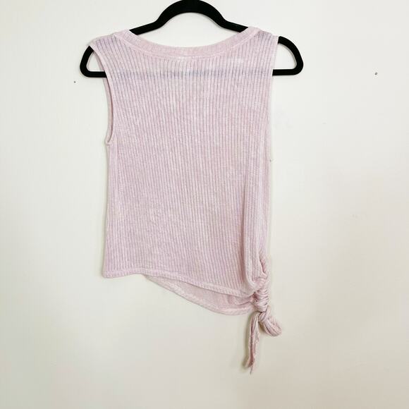 Hem & Thread Ribbed Sleeveless Tank Top Asymmetrical Side Tie Pink Purple Small - Picture 2 of 10